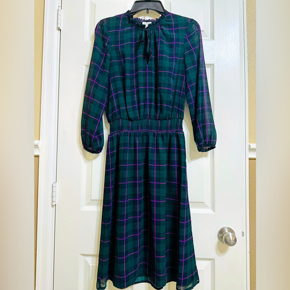J. Crew Forest Green Plaid Dress Size XXS 🖤